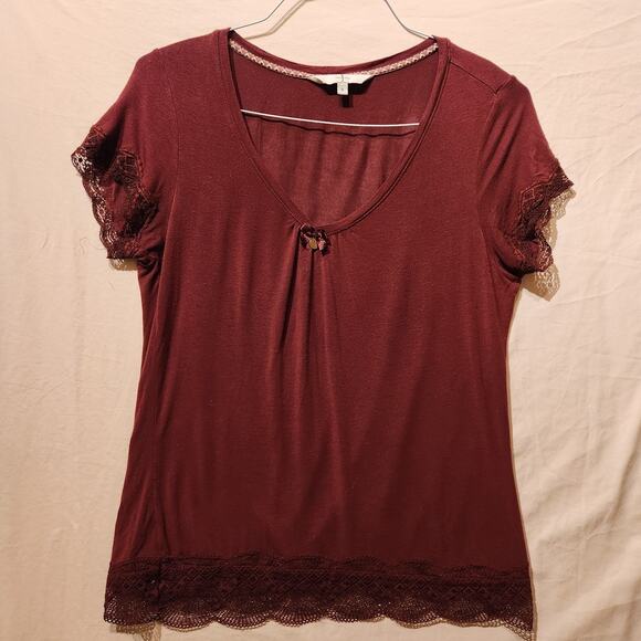 Jasper Conran Sz 8 Wine Red Pajama Top & Bottom Set Lace Trim Holiday Luxury PJs - Picture 3 of 16
